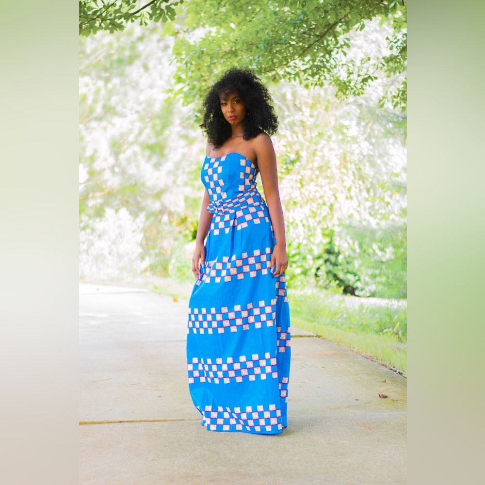 African Print Ankara Multicolor Checkerboard Print Sleeveless Handmade Dress